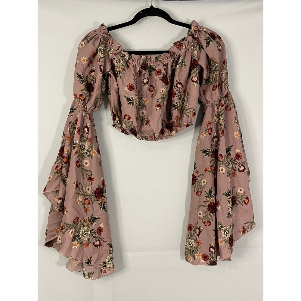 Live 4 Truth Off Shoulder Bell Sleeve Floral Crop Top Women Size S